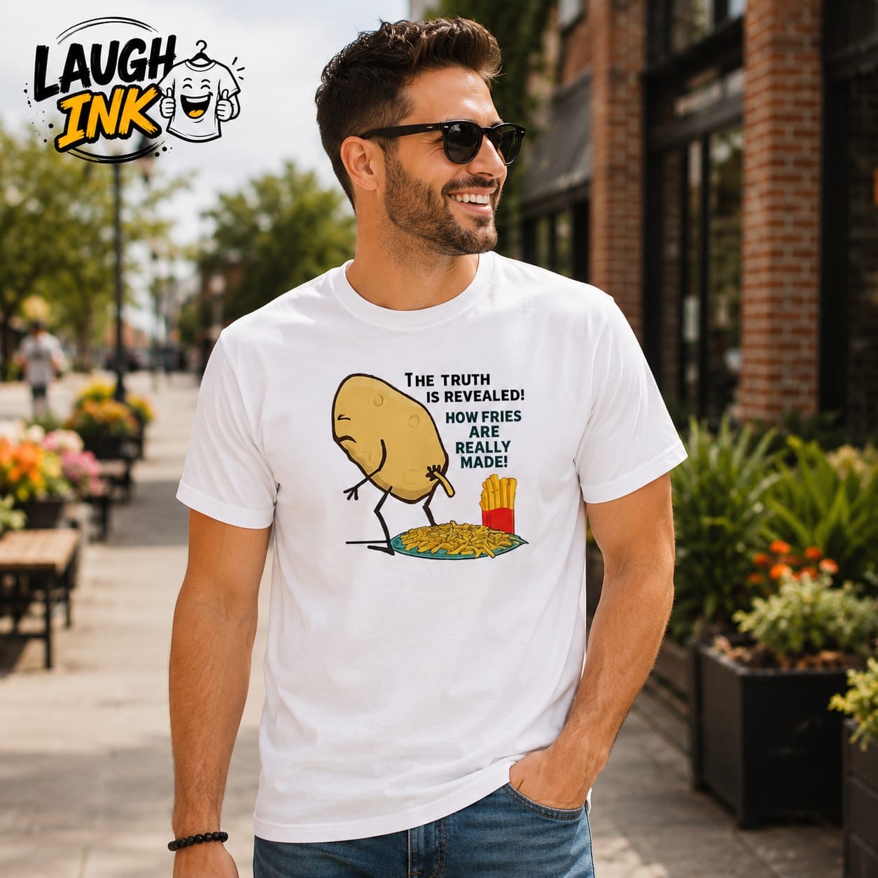The Truth Is Revealed! How Fries Are Really Made! T-Shirt by Laugh Ink