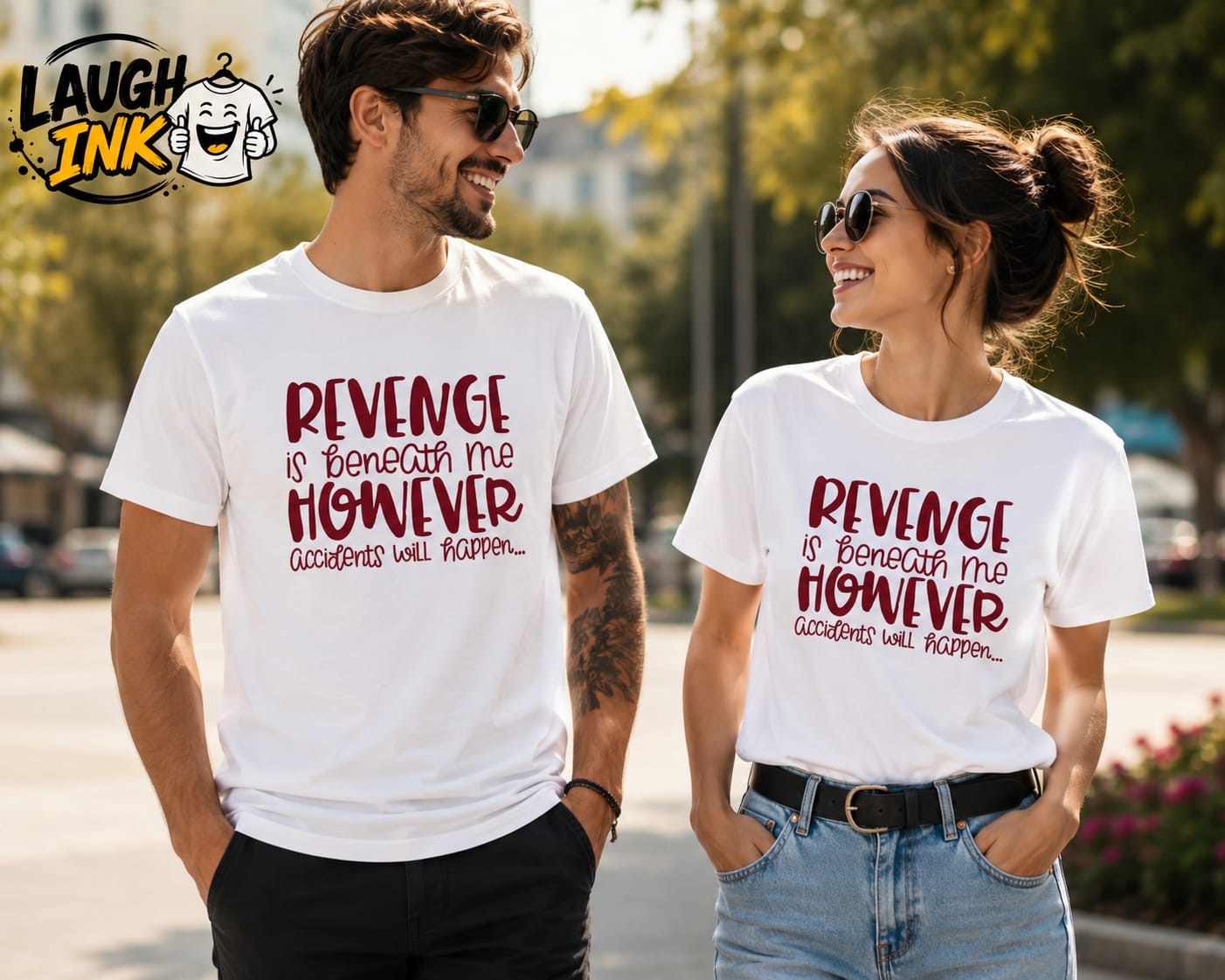 Revenge Is Beneath Me, However Accidents Will Happen T-Shirt by Laugh Ink