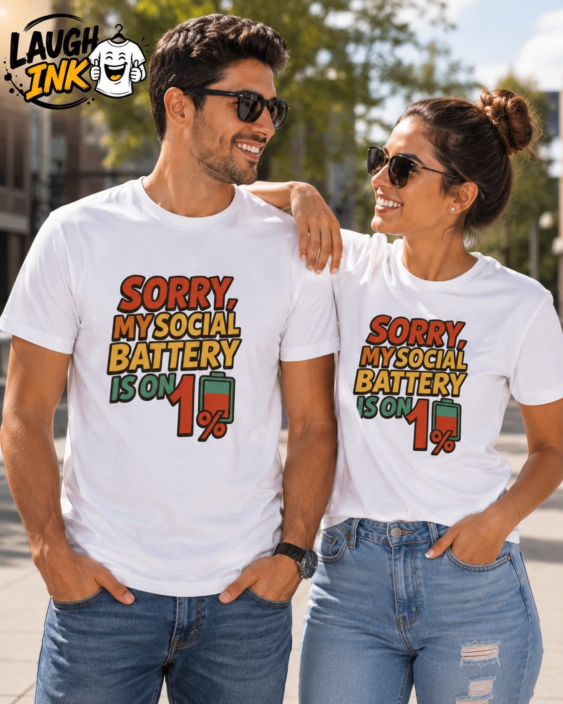 Sorry, My Social Battery Is on 1% T-Shirt by Laugh Ink